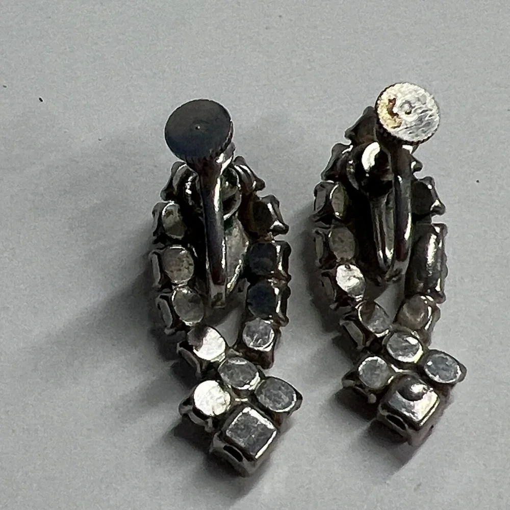 1960’s Vintage Crystal Marquis Shape With Other Crystal Screw Back Clip Earrings